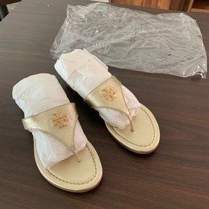 Tory Burch Gold Logo Sandals 6.5